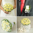 Set against the crisp contrast of a black lapel and a vivid red tie, this boutonnière reads like a tiny, carefully composed poem. At its heart sits a single pale yellow rose, its petals densely velvety and curled inward with the poise of a miniature bloom, offering a gentle, restrained brightness. Around it, delicate sprigs of baby's breath add a whispery halo, while slivers of slender greenery introduce a fine-meshed texture that keeps the pin subtle and refined. The tactile contrast is a pleasure to imagine: the soft cushion of the rose against the smooth fabric of the lapel, the airy feathery touch of gypsophila, and the crisp twist of a white ribbon binding the stems-small details that make the piece feel handcrafted and thoughtfully designed.
The lighting in the image is soft and natural, the kind of daylight you find filtering into a Canonbury home on a calm morning, which highlights the rose's pale tones without harsh shadows. The boutonnière communicates a composed sincerity-perfect for the groom or a close family member wanting something understated yet expressive. It reads as both a fashion touch and a fragrant talisman: quietly scented with the faint, honeyed note of fresh rose and carrying the small ceremony of preparation that local weddings in the area cherish. Imagining it pinned on at the corner of St Paul's Road or before a walk through nearby Chapel Market, the piece feels at once personal and celebratory-an intimate accent for a memorable day.
