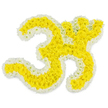 In this photograph, the sacred Om symbol is expressed as a lush floral artwork, formed entirely from yellow and white blossoms and set against a pure white backdrop. The main body of the symbol is shaped from tightly clustered yellow flowers, their small, round heads overlapping to create a thick, velvety texture that traces the well-known curves of the Om-from the broad base that suggests groundedness, through the inner loop and rising arc, to the graceful upper shapes. All along the outer edge runs a neat border of white blooms, giving the design a refined outline and a sense of purity. Even the small detached dot that completes the symbol is carefully created with the same yellow centre and white surround, so the composition feels whole and intentional. The lighting is high and clear, eliminating distractions and casting no heavy shadows, so the colours appear vivid yet calm, like morning light falling on an altar arrangement in a quiet Canonbury home. The overall mood is contemplative and respectful, suited to a funeral tribute or memorial display where spiritual symbolism is important. Looking at it, one can imagine the gentle scent of fresh flowers and the silent care with which each stem was placed, perhaps by a local florist accustomed to preparing meaningful tributes for families in and around Canonbury. The floral Om seems to embody both farewell and blessing, conveying peace, unity, and the timeless presence of devotion in the midst of grief.