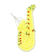 The photograph captures a meticulously designed saxophone-shaped floral tribute, standing tall against a crisp white background so that its colours and textures appear vivid and uncluttered. The entire length of the instrument, from the slender top to the gently flaring bell, is built from masses of small, bright yellow chrysanthemums, packed closely together until they form a smooth, textural surface that faithfully follows the curves of a real saxophone. These petals create an almost cloud-like softness, yet the outline of the instrument remains strong and clear. Dotted across this yellow canvas are small, rounded red rosebuds and miniature roses, arranged where the keys and buttons of the saxophone would normally sit, lending both realism and an eye-catching contrast in tone. Thin trails of rich green foliage weave along the edges, hugging the curves of the neck and body, hinting at stems and metalwork while adding an organic sense of flow, like a melody drifting through the air. A few understated wire supports and stems can be seen emerging near the top, close to where the mouthpiece would be, revealing the skilled structure that holds this floral piece in place. The result is a unique and heartfelt memorial design, perfect for remembering a loved one whose life was entwined with music, perhaps resonating with evenings spent around Canonbury's quiet squares or local music spots. Created in the spirit of a bespoke funeral tribute, the yellow blooms radiate warmth and gratitude, while the red accents honour the depth of feeling and the enduring echo of a cherished soul.