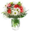 Radiating cheerful freshness, this Canonbury bouquet feels like the first sunbeams of spring warming the community's quiet gardens. At its heart, a lively cluster of coral-hued carnations-petals plush, crimped, and brimming with personality-serve as a joyful focal point. They are surrounded by crisp, white chrysanthemums and classic daisies, each bloom reminiscent of simple walks along the New River Path. Pops of yellow-green in the daisy centres lend an earthy, honest vibrancy, underscored by delicate wisps of baby's breath that soften the whole silhouette with airy elegance. Nestled discreetly to one side, magenta alstroemeria buds add depth and a sense of ongoing growth. Deep green, glossy and matte leaves cradle the bouquet, their natural curves grounding the vivid blossoms with structure and grace. The entire arrangement stands in a clear glass vase, where strong stems are visible in pure water, preserving the freshness so valued by Canonbury locals. Bright, gentle lighting heightens each colour and curve, letting the bouquet's happy mood bloom fully. Arranged with care by Canonbury's trusted florists, this composition is ideal for birthdays, new beginnings, or thoughtful thank yous-delivered fresh to homes from Essex Road to Canonbury Lane, where its aroma and colour promise pure joy.